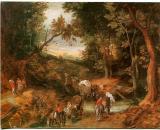 TARJETA POSTAL. JAN BRUEGHEL VISTA BOCOSA CON CARRUAJES.