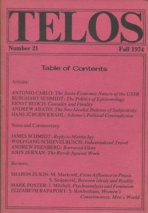 TELOS: NUMBER 21 (FALL 1974).