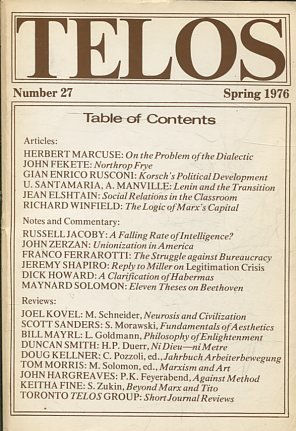 TELOS: NUMBER 27 (SPRING 1976).