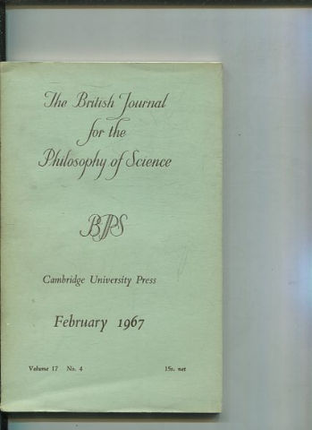 THE BRITISH JOURNAL FOR THE PHILOSOPHY OF SCIENCE. VOLUME 17 NUMBER 4.