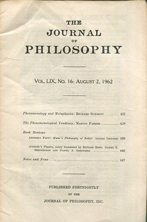 THE JOURNAL OF PHILOSOPHY. VOLUME LIX, No. 16: AUGUST 2, 1962. PHENOMENOLOGY AND METAPHYSICS. THE PHENOMENOLOGICAL TEDENCY.