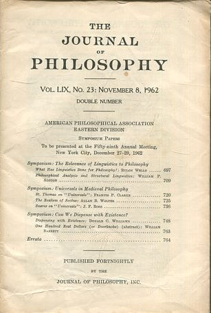 THE JOURNAL OF PHILOSOPHY. VOLUME LIX, NO. 23: NOVEMBER 8, 1962.