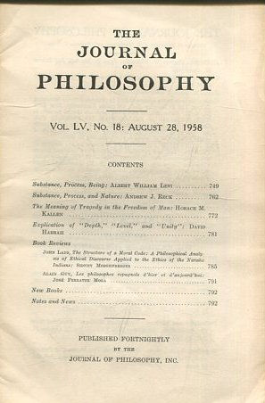 THE JOURNAL OF PHILOSOPHY. VOLUME LV, NO 18. AUGUST 28, 1958. SUBSTANCE, PROCESS, BEING. SUBSTANCE, PROCESS, AND NATURE.