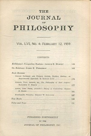 THE JOURNAL OF PHILOSOPHY. VOLUME LVI, NO. 4: FEBRUARY 12, 1959. MCGILVARY'S PERSPECTIVE REALISM. ON RELATIONS.