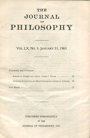 THE JOURNAL OF PHILOSOPHY. VOLUME LX, No.3 JANUARY 31, 1963.