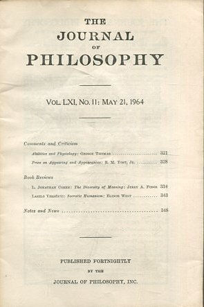 THE JOURNAL OF PHILOSOPHY. VOLUME LXI, NO. 11: MAY 21. 1964. COMMENTS AND CRITICISM.