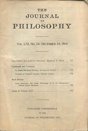 THE JOURNAL OF PHILOSOPHY. VOLUME LXI, NO. 24. DECEMBER 24, 1964. INSCRIPTIONS AND INDIRECT DISCOURSE.