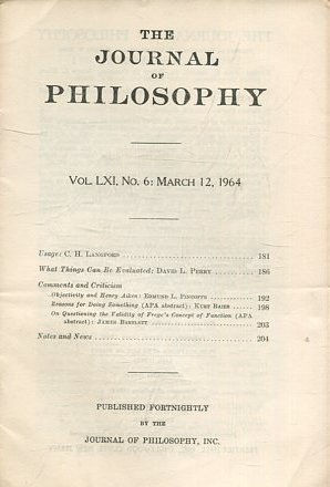 THE JOURNAL OF PHILOSOPHY. VOLUME LXI, NO 6, MARCH 12, 1964. USAGE: C.H. LANGFORD. WHAT THINGS CAN BE EVALUATEd.