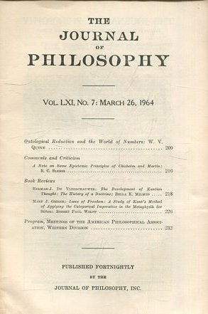 THE JOURNAL OF PHILOSOPHY. VOLUME LXI, NO 7, MARCH 26, 1964. ONTOLOGICAL REDUCTION AND THE WORLD OF NUMBERS.