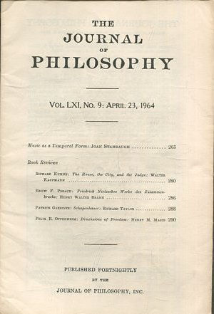 THE JOURNAL OF PHILOSOPHY. VOLUME LXI, NO.9 APRIL 23, 1964. MUSIC AS A TEMPORAL FORm.