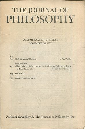 THE JOURNAL OF PHILOSOPHY. VOLUME LXVIII, NUMBER 24 DECEMBER 16, 1971.  SPATIOTEMPORAL OBJECTS.