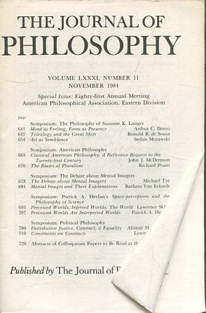 THE JOURNAL OF PHILOSOPHY. VOLUME LXXI, NUMBER 11, NOVEMBER 1984. SYMPOSIUM: THE PHILOSOPHY OF SUZANNE K. LANGER.