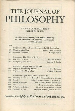 THE JOURNAL OF PHILOSOPHY. VOLUME LXXI, NUMBER 18 OCTOBER 24, 1974. SYMPOSIUM: THE MOLYNEUX PROBLEM IN BRITISH EMPIRICISM. MOLYNEUX'S PROBLEM. THOMSON'S PROBLEM.