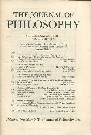 THE JOURNAL OF PHILOSOPHY. VOLUME LXXI, NUMBER 19 NOVEMBER 7, 1974. SYMPOSIUM: FOUNDATIONALISM AND COHERENCE.