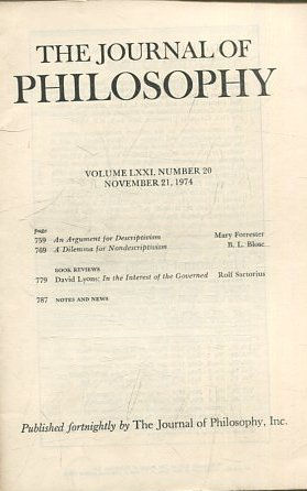 THE JOURNAL OF PHILOSOPHY. VOLUME LXXI, NUMBER 20 NOVEMBER 21, 1974. AN ARGUMENT FOR DESCRIPTIVISM. A DILEMMA FOR NONDESCRIPTIVISM.