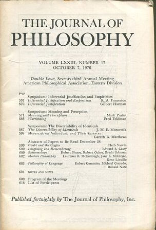 THE JOURNAL OF PHILOSOPHY. VOLUME LXXIII, NUMBER 17, OCTOBER 7, 1976. SYMPOSIUM: INFERENTIAL JUSTIFICATIONS AND EMPIRICISM.