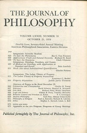 THE JOURNAL OF PHILOSOPHY. VOLUME LXXIII, NUMBER 18, OCTOBER 21, 1976. SYMPOSIUM: SCIENTIFIC REALISM.