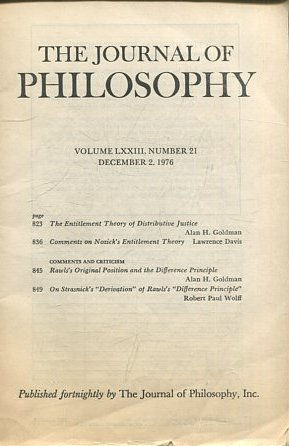 THE JOURNAL OF PHILOSOPHY. VOLUME LXXIII, NUMBER 21, DECEMBER 2, 1976. THE ENTITLEMENT THEORY OF DISTRIBUTIVE JUSTICE.