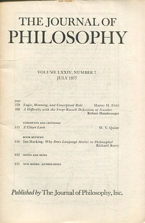 THE JOURNAL OF PHILOSOPHY. VOLUME LXXIV, NUMBER 7, JULY 1977. LOGIC, MEANING, AND CONCEPTUAL ROLE. A DIFFICULTY WITH THE FREGE-RUSSELL DEFINITION OF NUMBER.