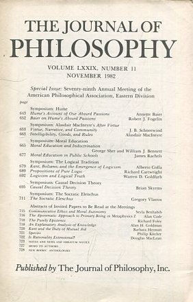 THE JOURNAL OF PHILOSOPHY. VOLUME LXXIX, NUMBER 11 NOVEMBER 1982. SYMPOSIUM: HUME. HUME'S ACCOUNT OF OUR ABSURD PASSIONS.