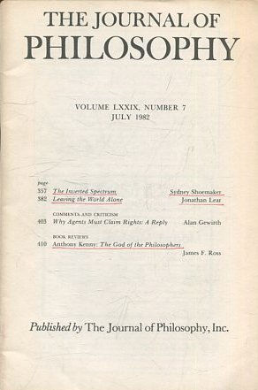 THE JOURNAL OF PHILOSOPHY. VOLUME LXXIX. NUMBER 7 JULY 1982. THE INVERTED SPECTRUM. LEAVING THE WORLD ALONE.