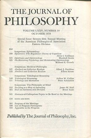 THE JOURNAL OF PHILOSOPHY. VOLUME LXXV, NUMBER 10 OCTOBER 1978. SYMPOSIUM: EPISTEMOLOGY.