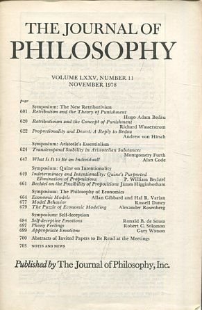 THE JOURNAL OF PHILOSOPHY. VOLUME LXXV, NUMBER 11 NOVEMBER 1978. SYMPOSIUM: THE NEW RETRIBUTIVISM.