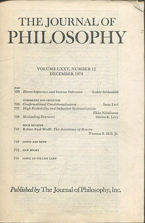 THE JOURNAL OF PHILOSOPHY. VOLUME LXXV, NUMBER 12 DECEMBER 1978. DIRECT INFERENCE AND INVERSE INFERENCE.