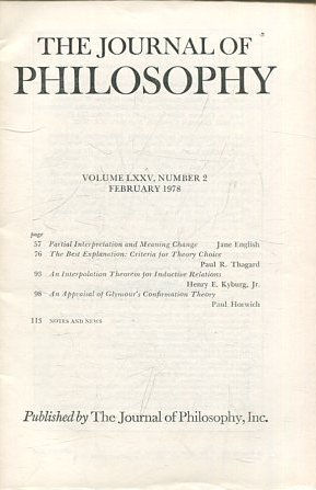 THE JOURNAL OF PHILOSOPHY. VOLUME LXXV, NUMBER 2 FEBRUARY 1978. PARTIAL INTERPRETATION AND MEANING CHANGE. THE BEST EXPLANATION.