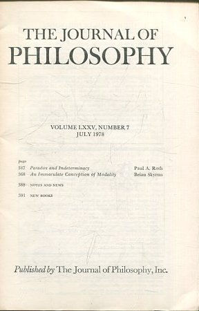 THE JOURNAL OF PHILOSOPHY. VOLUME LXXV, NUMBER 7 JULY 1978. PARAXOS AND INDETERMINACY. AN IMMACULATE CONCEPTION OF MODALITY.