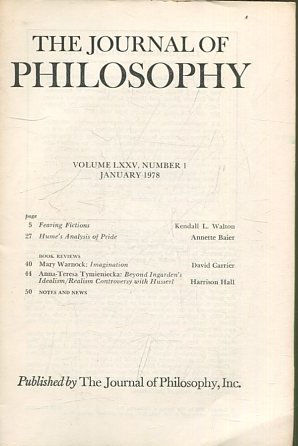 THE JOURNAL OF PHILOSOPHY. VOLUME LXXV, NUMBER I JANUARY 1978. FEARING FICTIONS. HUME'S ANALYSIS OF PRIDE.