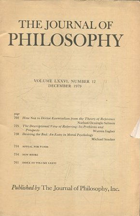 THE JOURNAL OF PHILOSOPHY. VOLUME LXXVI, NUMBER 12 DECEMBER 1979. HOW NOT TO DERIVE ESSENTIALISM FROM THE THEORY OF REFERENCE. THE DESCRIPTIONAL VIEW OF REFERRING.