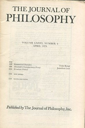 THE JOURNAL OF PHILOSOPHY. VOLUME LXXVI, NUMBER 4 APRIL 1979. SEMANTICAL PARADOX. ARISTOTLE'S COMPACTNESS PROOF. ERRATUM NOTICE.