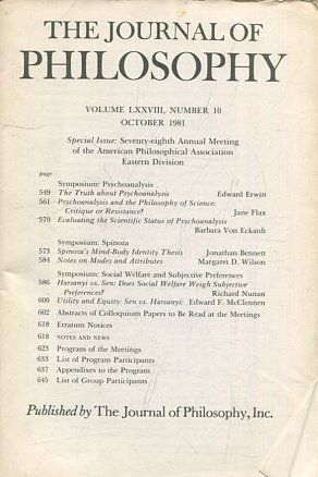 THE JOURNAL OF PHILOSOPHY. VOLUME LXXVIII, NUMBER 10, OCTOBER 1981. SYMPOSIUM: PSYCHOANALYSIS.