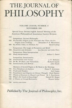 THE JOURNAL OF PHILOSOPHY. VOLUME LXXVIII, NUMBER 11, NOVEMBER 1981. SYMPOSIUM: ANCIENT PHILOSOPHY.