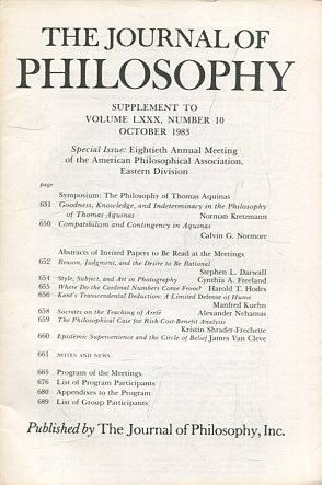 THE JOURNAL OF PHILOSOPHY. VOLUME LXXX, NUMBER 10 OCTOBER 1983. SYMPOSIUM: THE PHILOSOPHY OF THOMAS AQUINAS. GOODNESS, KNOWLEDGE, AND INDETERMINACY IN THE PHILOSOPHY OF THOMAS AQUINAS.