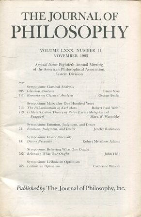 THE JOURNAL OF PHILOSOPHY. VOLUME LXXX, NUMBER 11. NOVEMBER 1983. SYMPOSIUM: CLASSICAL ANALYSIS. CLASSICAL ANALYSIS. REMARKS AND CLASSICAL ANALYSIS.