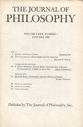 THE JOURNAL OF PHILOSOPHY. VOLUME LXXX, NUMBER I JANUARY 1983. LIBERTY AND SOCIAL CHOISE. THE CONCEPT OF A MORAL RIGHT AND ITS FUNTION.