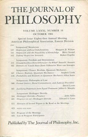 THE JOURNAL OF PHILOSOPHY. VOLUME LXXXI, NUMBER 10 OCTOBER 1984. SYMPOSIUM:SKEPTICISM. SKEPTICISM WITHOUT INDUBITABILITY.