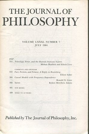 THE JOURNAL OF PHILOSOPHY. VOLUME LXXXI, NUMBER 7 JULY 1984. TELEOLOGY, ERROR, AND THE HUMAN IMMUNE SYSTEM.