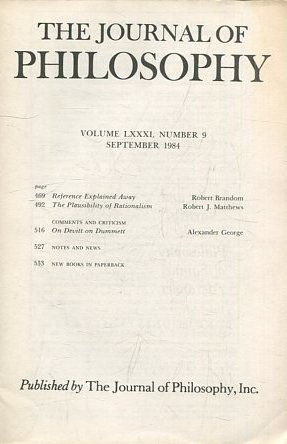 THE JOURNAL OF PHILOSOPHY. VOLUME LXXXI, NUMBER 9, SEPTEMBER 1984.