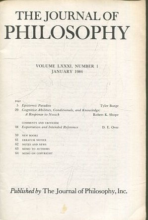 THE JOURNAL OF PHILOSOPHY. VOLUME LXXXI, NUMBER I. JANUARY 1984. EPISTEMIC PARADOX.