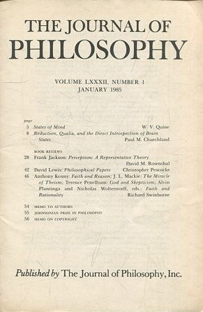 THE JOURNAL OF PHILOSOPHY. VOLUME LXXXII, NUMBER I JANUARY 1985. STATES OF MIND. REDUCTION, QUALIA, AND THE DIRECT INTROSPECTION OF BRAIN STATES.