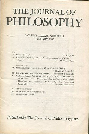 THE JOURNAL OF PHILOSOPHY. VOLUME LXXXII, NUMBER I, JANUARY 1985. STATES OF MIND.