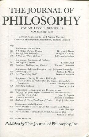 THE JOURNAL OF PHILOSOPHY. VOLUME LXXXIII, NUMBER 11,  NOVEMBER 1986. SYMPOSIUM: NUCLEAR WAR.