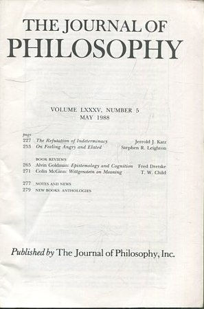 THE JOURNAL OF PHILOSOPHY. VOLUME LXXXV, NUMBER 5, MAY 1988. THE REFUTATION OF INDETERMINACY. ON FEELING ANGRY AND ELATED.