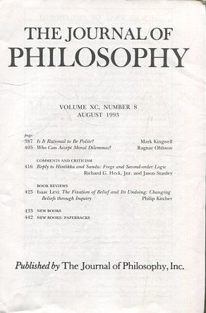 THE JOURNAL OF PHILOSOPHY. VOLUME XC, NUMBER 8 AUGUST 1993.