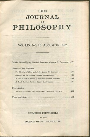 THE JOURNAL OF PHILOSOPHY. VOLUMELIX: NO. 18: AUGUST 30, 1962. ON THE GENERALITY OF CRITICAL REASONS.