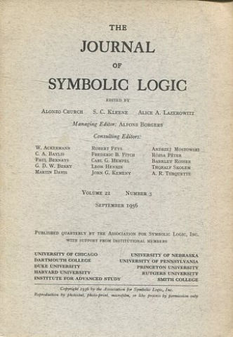 THE JOURNAL OF SYMBOLIC LOGIC. VOLUME 21. NUMBER 3. SEPTEMBER 1956.