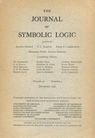 THE JOURNAL OF SYMBOLIC LOGIC. VOLUME 21. NUMBER 4. DECEMBER 1956.